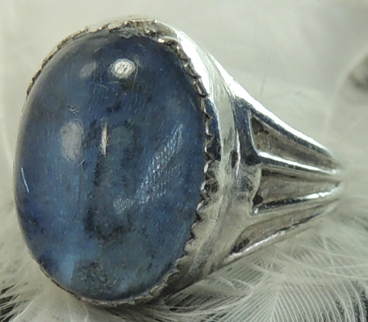 Vintage 40’s glass Blue Stone Sterling Silver 0.925 Ring size 4.5