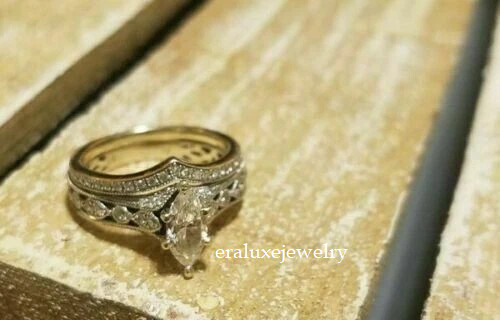 Marquise Cut Lab Created Diamond 14k White Gold Finish Wedding Bridal Ring Set