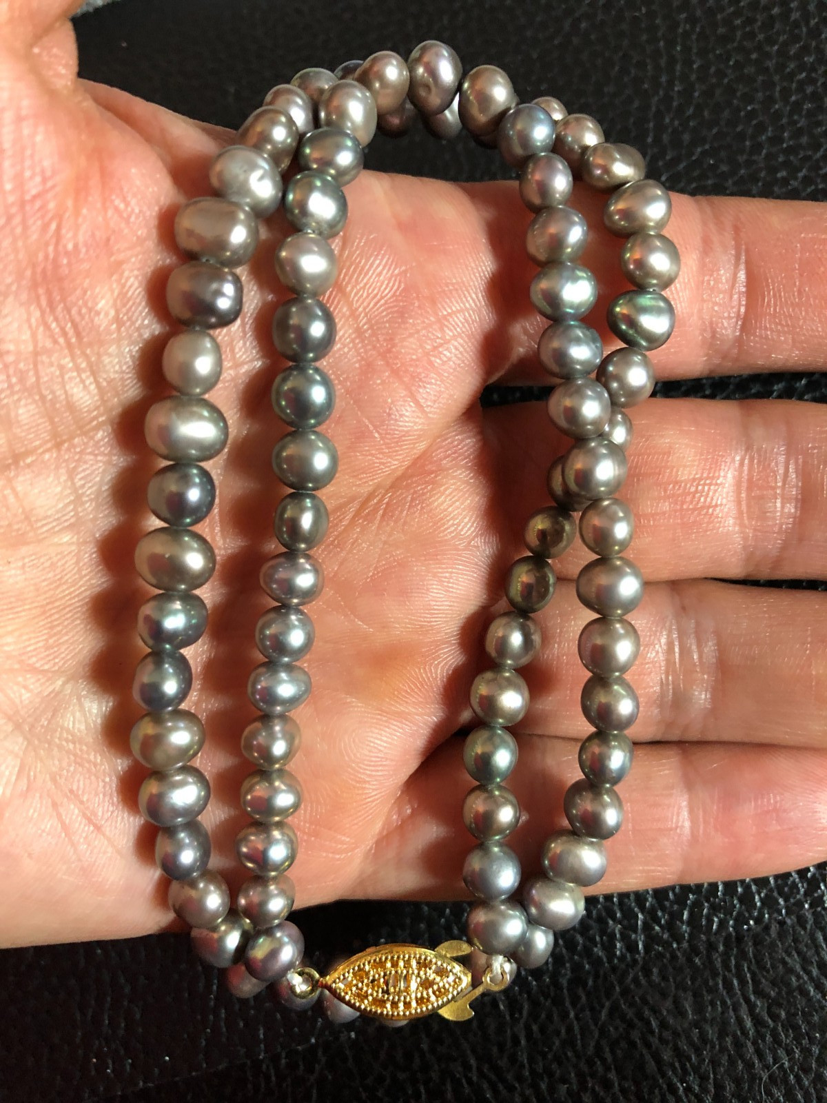 Vintage Genuine Cultured Freshwater Pearl Strand Necklace Silver Gray 18.5″ P24