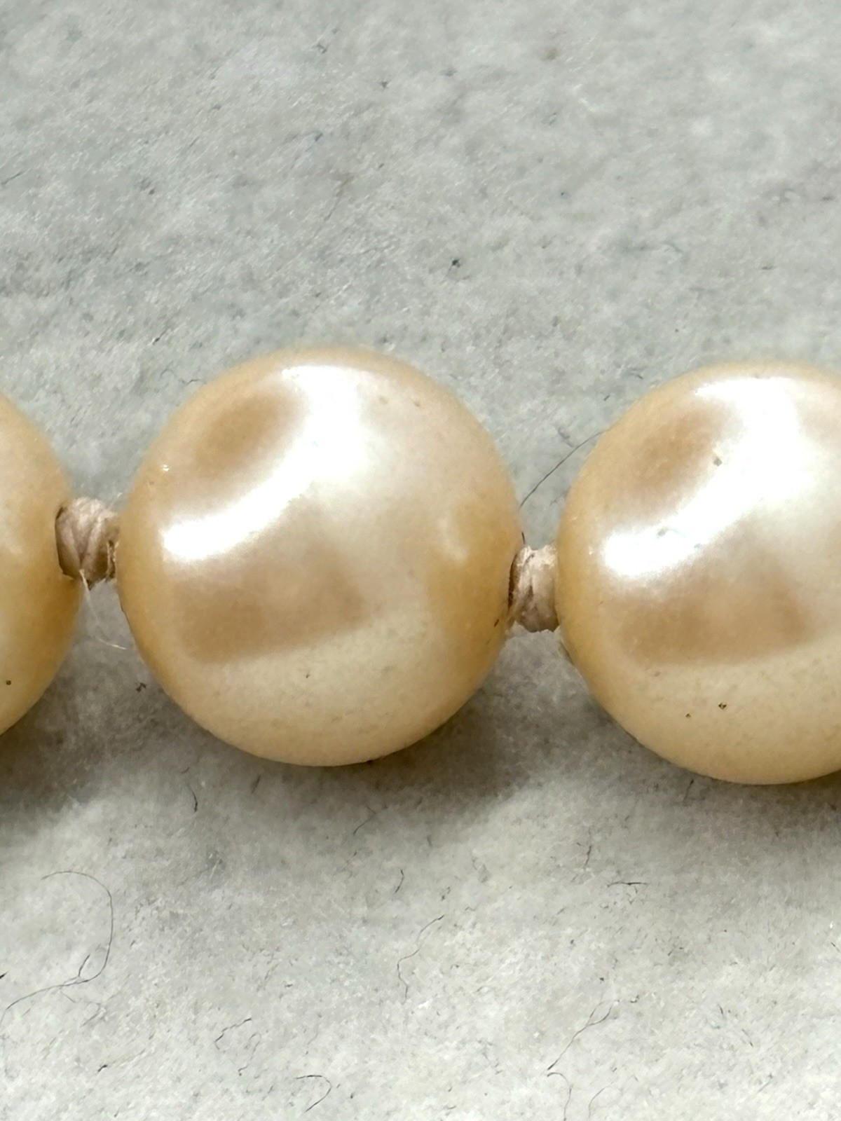 VTG Ivory Glass Hand Knotted Pearl Necklace With Fancy Box Clasp