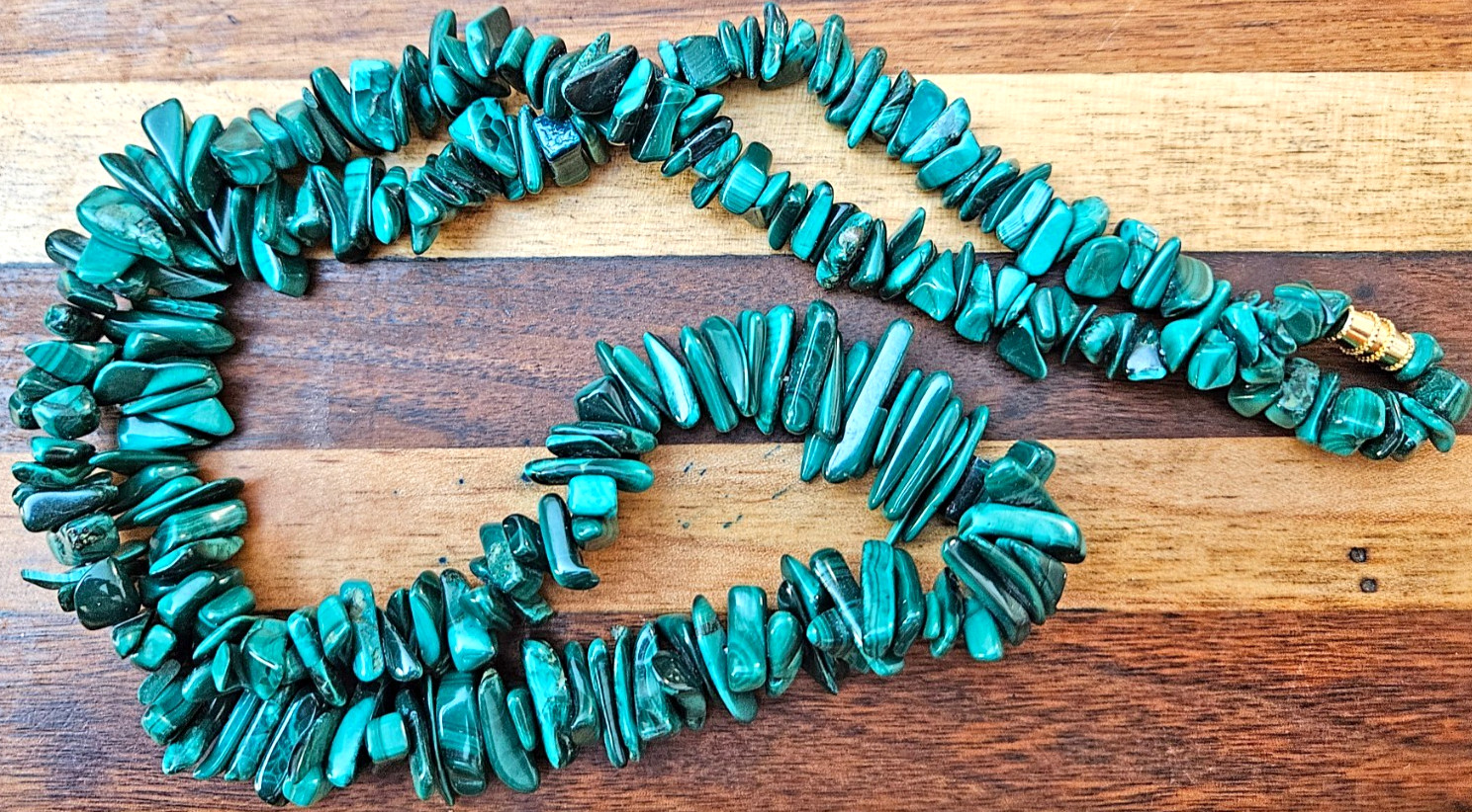 Vintage Malachite Chunks & Chips Nugget Necklace Screw Closure 25in 109gm