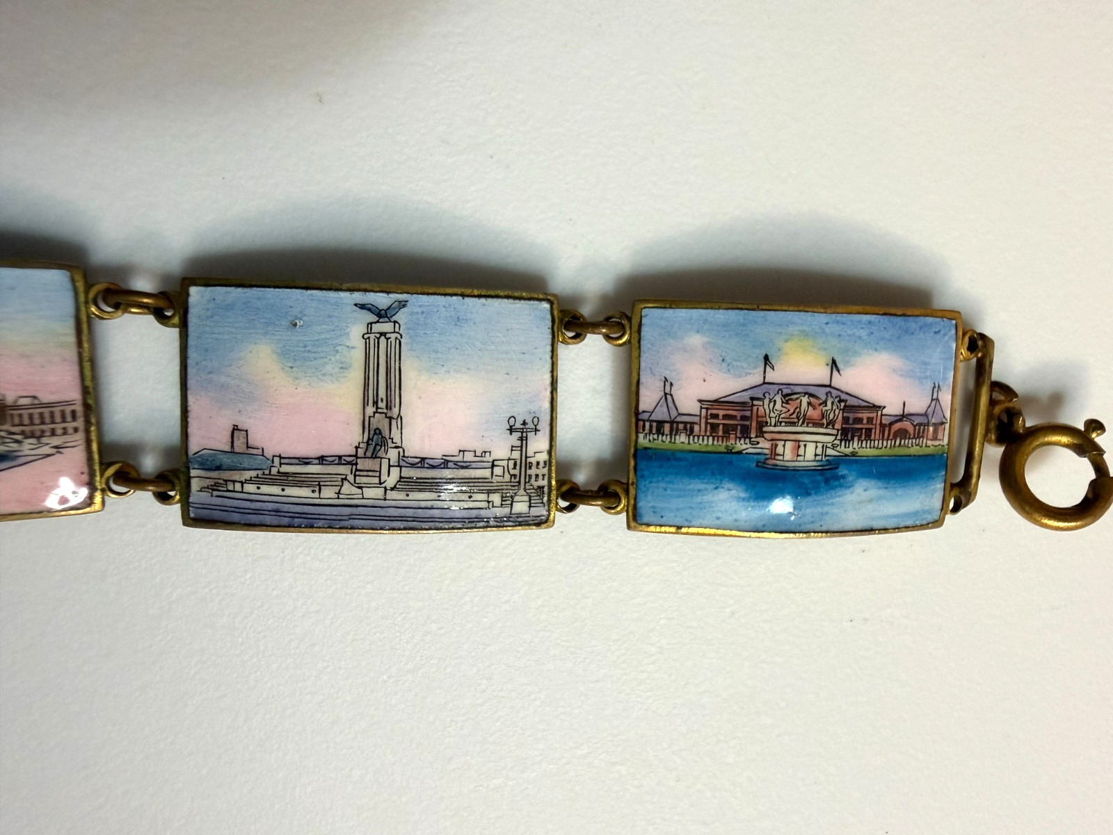Vintage Havana Cuba Enamel Souvenir Travel Bracelet Panel Links Mid-Century