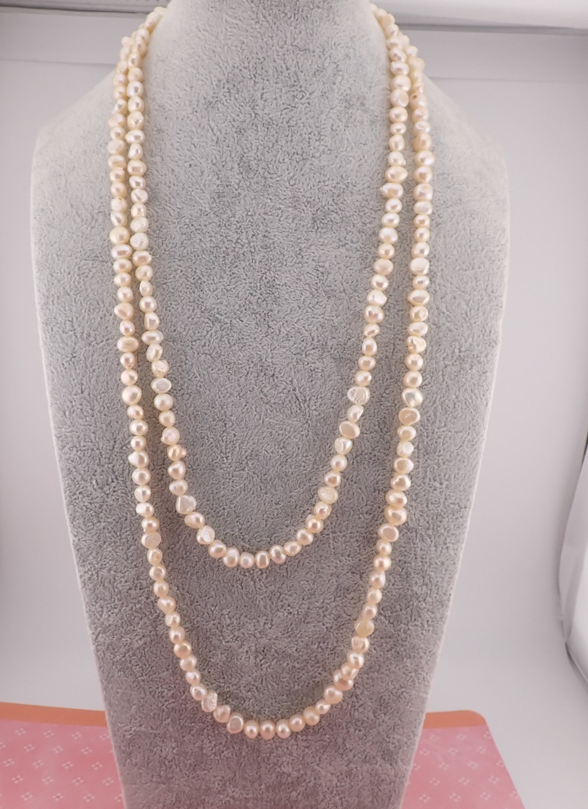 Vintage Baroque Creamy White Cultured Pearl 58″ Continuous Necklace