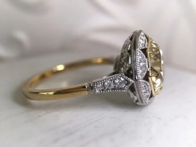 1.85Ct Art Deco Vintage Style Lab Created Diamond Wedding 14K Gold Finish Ring