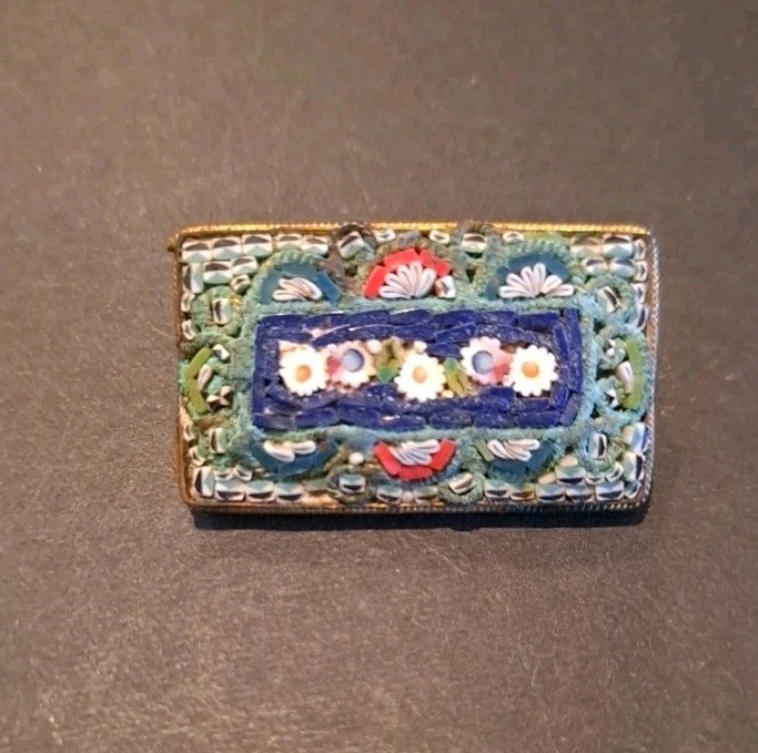 Antique Victorian Micromosaic Brooch Made In Italy Micromosaic Rectangle Brooch