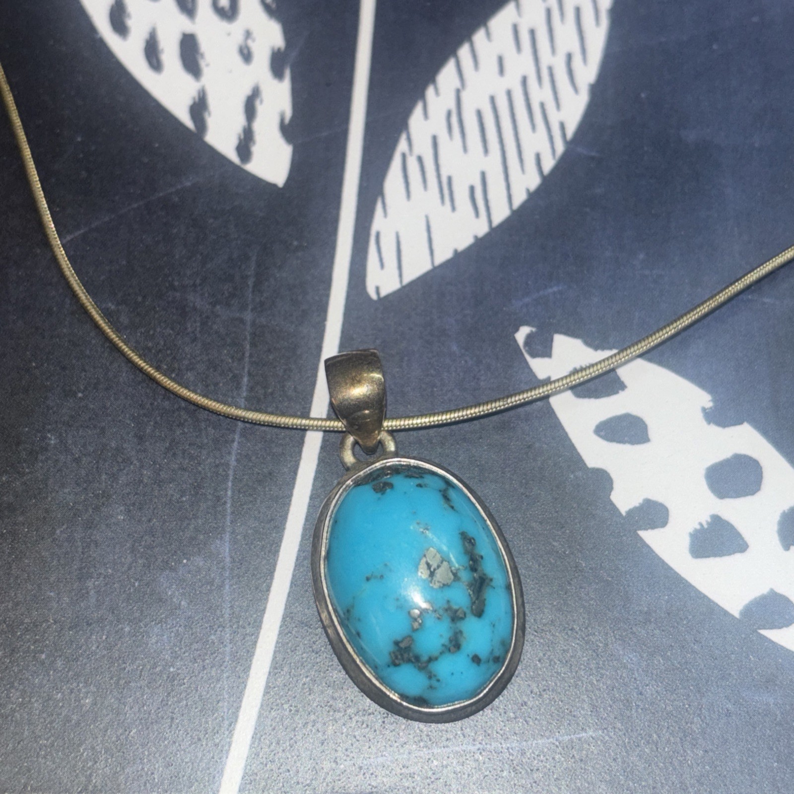 AGI certified Genuine Turquoise Pendant Necklace Sterling Silver 925 18 in Rope