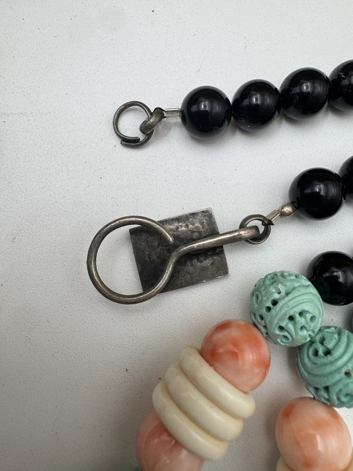 Large Chinese Longevity Pendant Necklace Coral Onyx Double Happiness 144g
