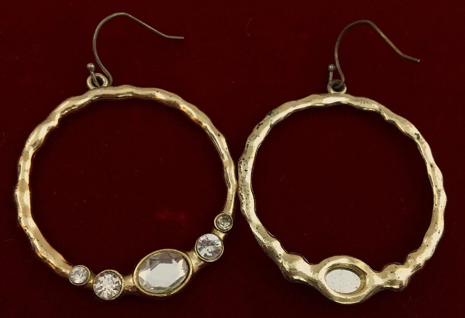 2 Pair VTG AVON Dangling Hoop Earrings GoldTone With Orange Clear Rhinestones
