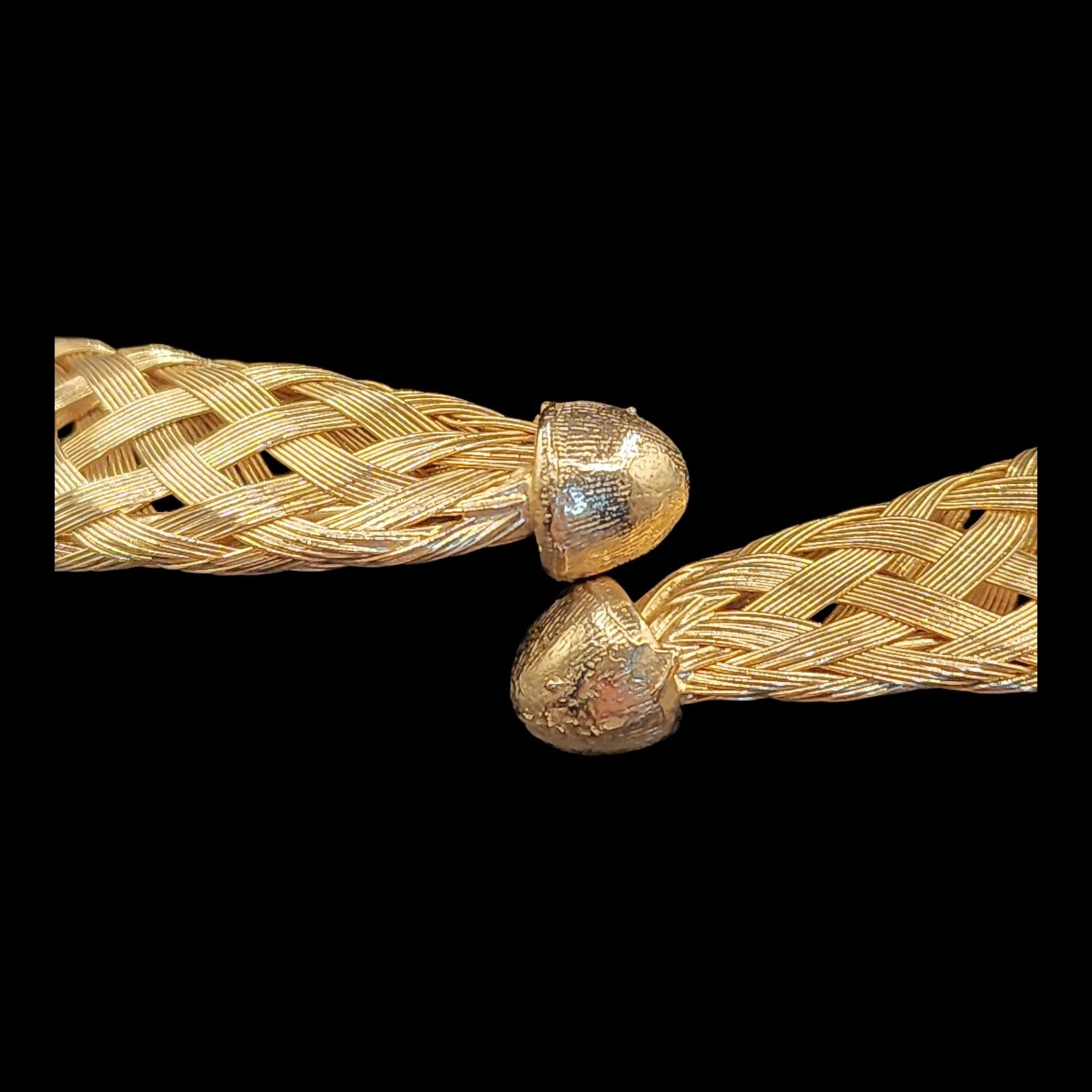 Woven Wire Etruscan Revival Gold Tone Choker Necklace 4″ Diameter