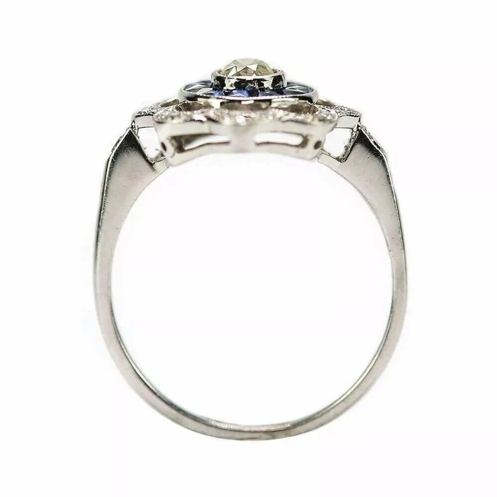 Art Deco Style 2.55Ct Lab Created Diamond Flower Cocktail 14K White Gold FN Ring