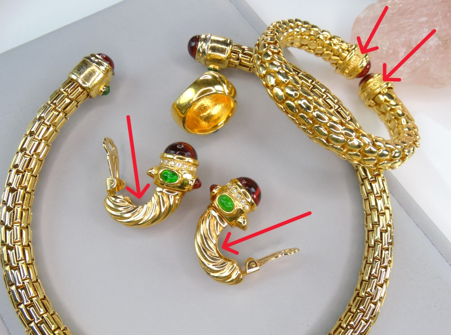 HIGH END VINTAGE JEWELRY LOT 80S IVANA GOLD GRIPOIX MOGUL CABS CHOKER EARRINGS +