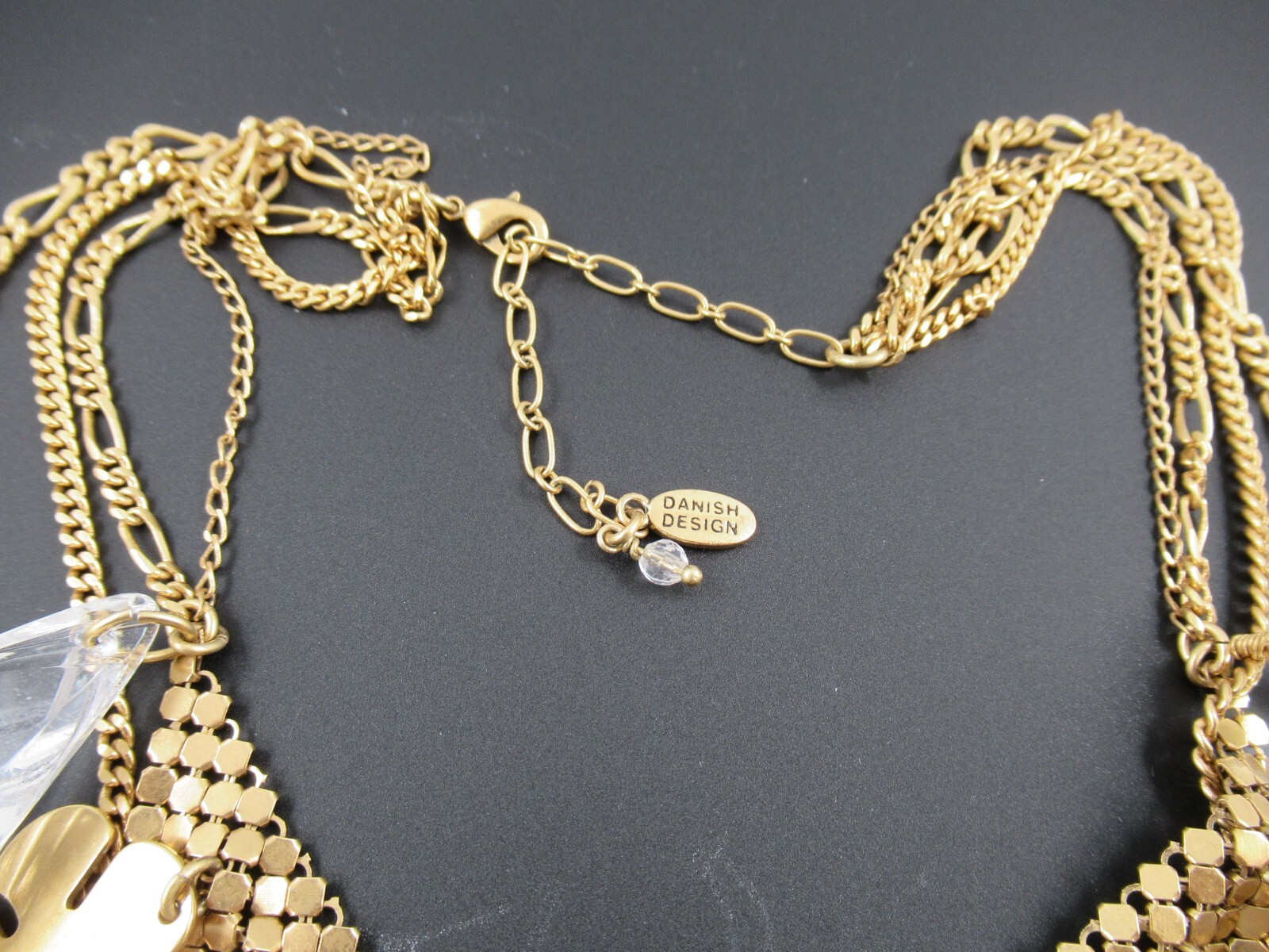 Signed Pilgrim Danish Design Gold Tone and Acrylic Prism Necklace 14.5″ + 3″ Ext