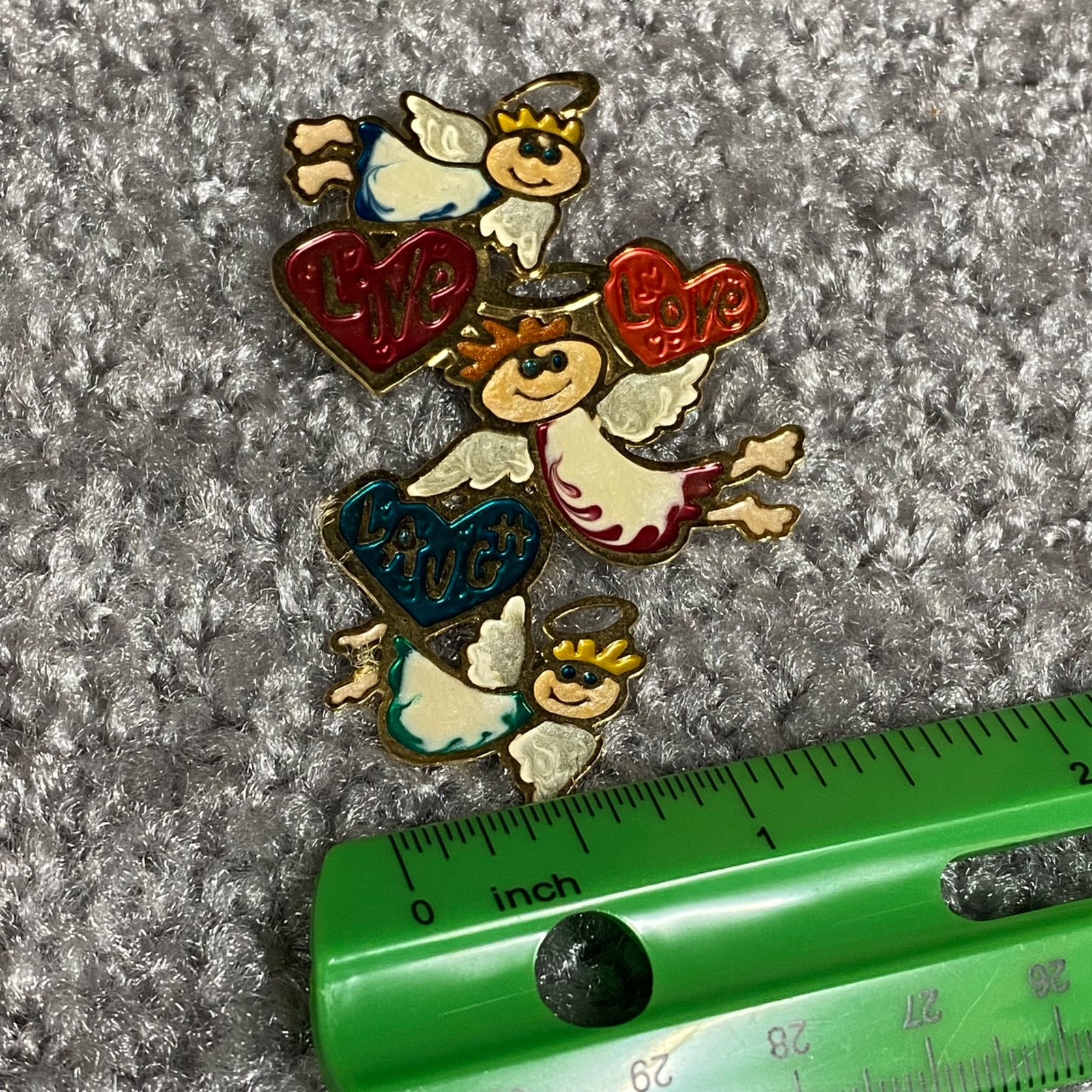Live Love Laugh Three Angel Pin Brooch Hearts Angels Any Occasion