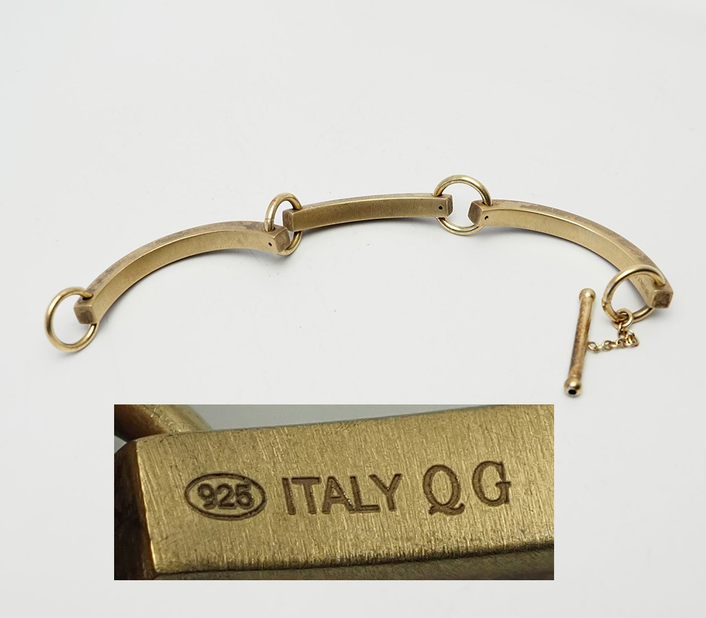 Designer vintage brushed sterling silver unusual toggle clasp bracelet Italy