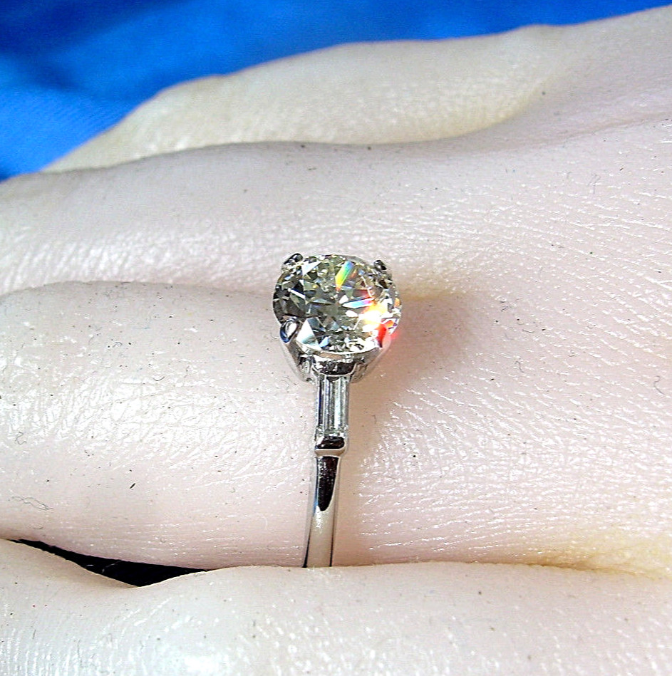 Original EARTH MINED DIAMOND Deco Engagement Ring Vintage PLATINUM Solitaire 7.5