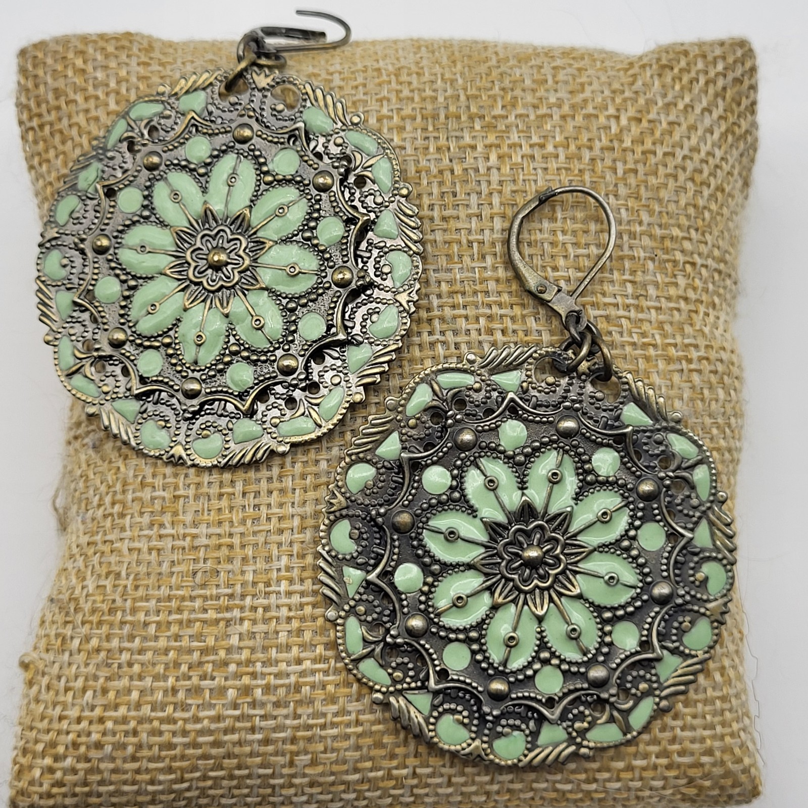 Fabulous bold enamel metal pierced dangle earrings Spring flowers boho