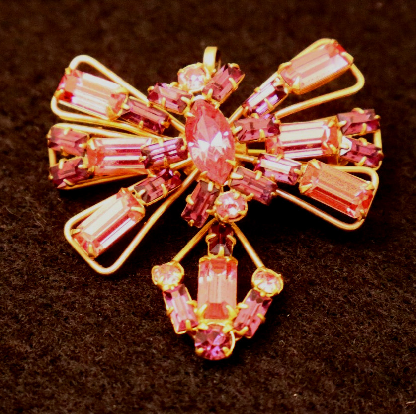 Antoniette Brooch Gold Filled Pulple And Hot Pink Rhineston Ventage Bro