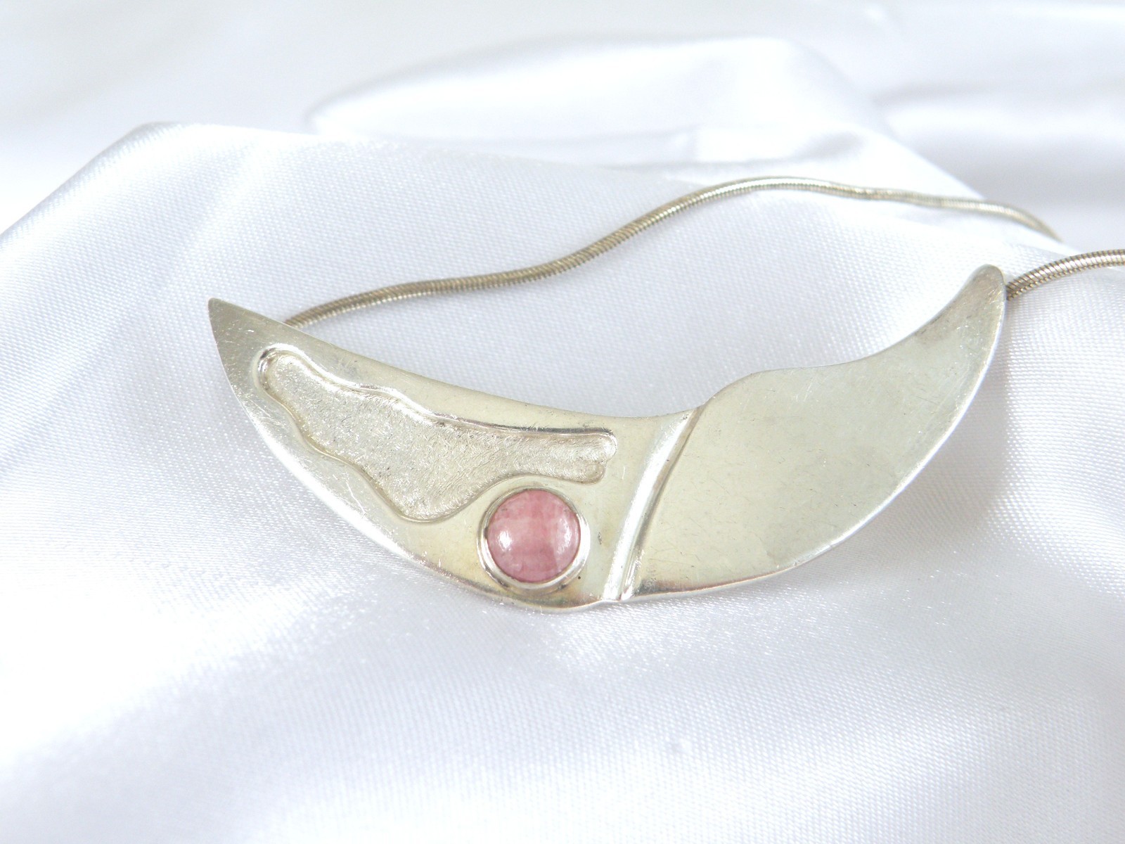Vintage Sterling Silver 925 Artisan Modernist Rhodochrosite Slide Necklace