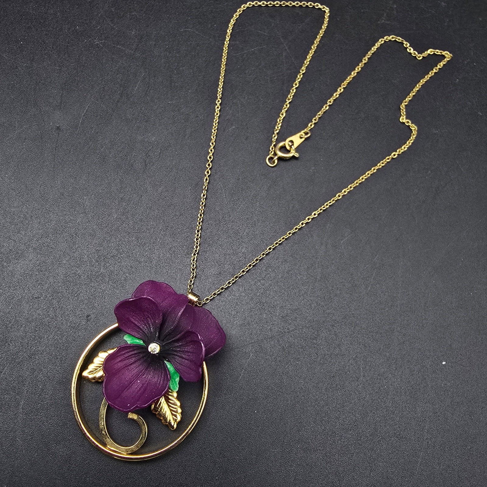 Purple Violet Necklace Stick Pin Set Vintage Floral Flower Jewelry