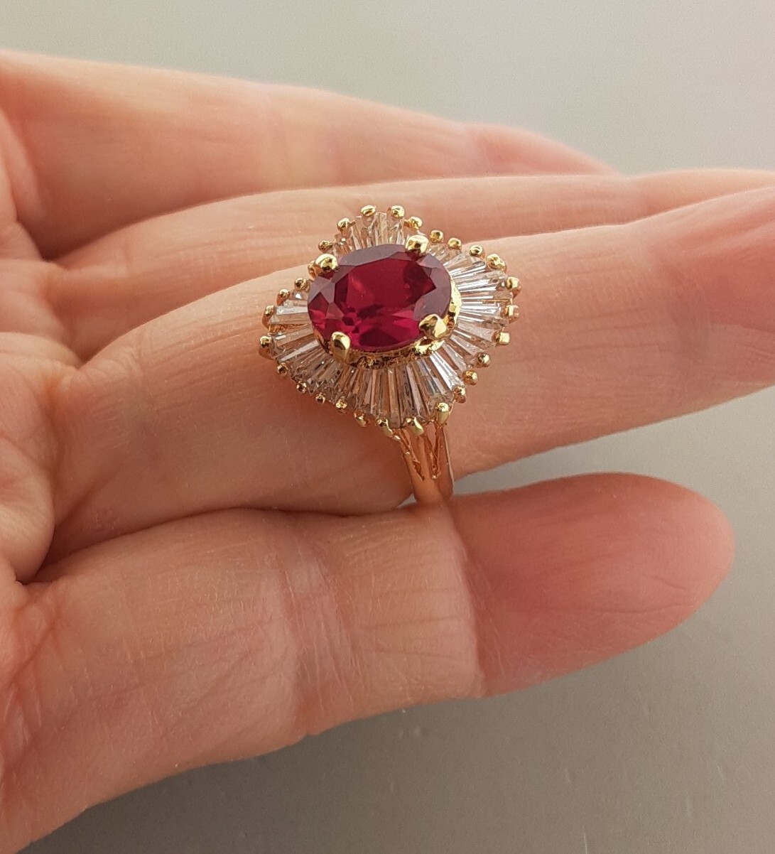 Vintage Red CZ Cocktail Ring Silver size 5.25 signed AFJ