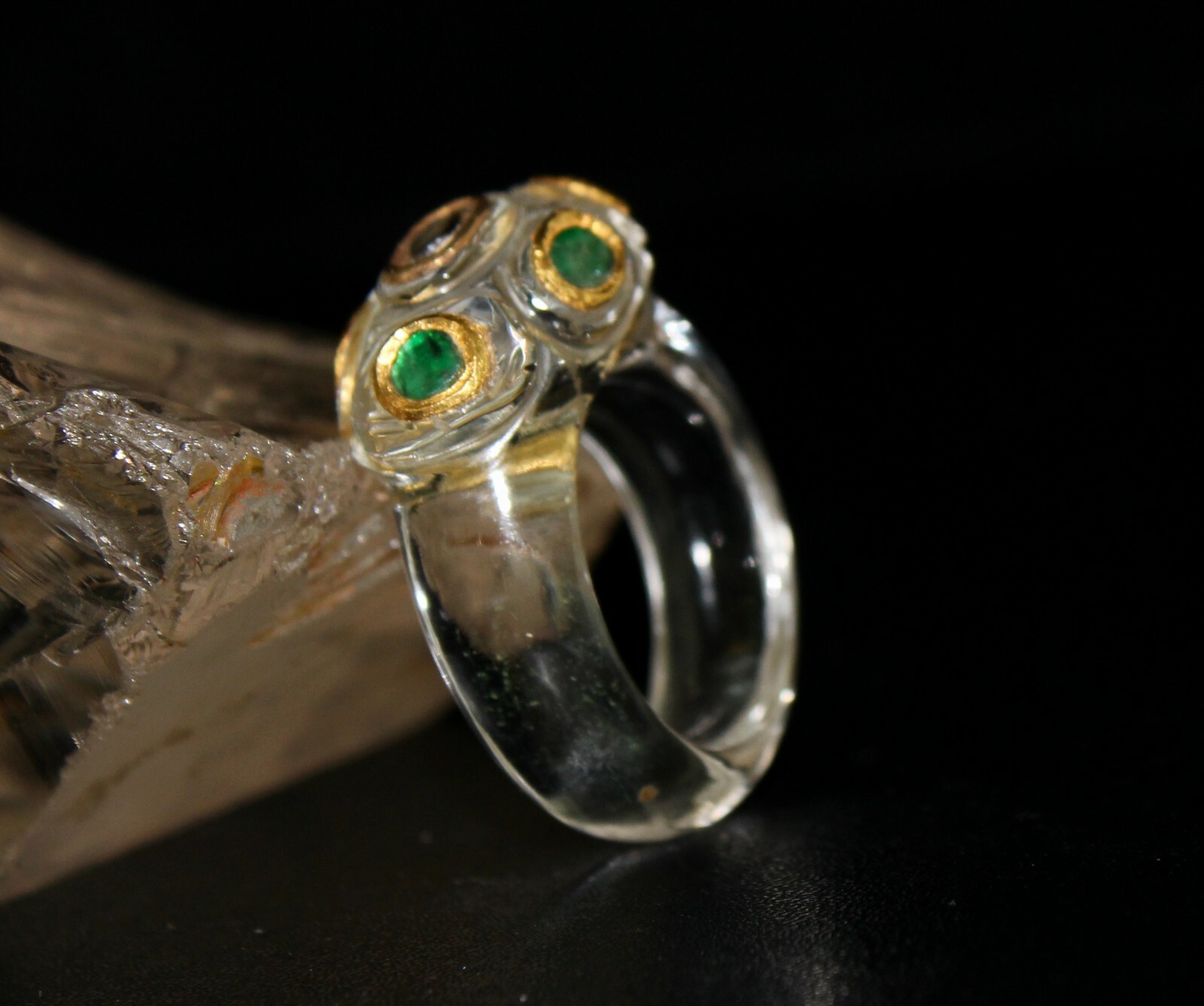 Natural Diamond Crystal Quartz Emerald 22k Gold Ethnic Ring 10ct Fashion Women