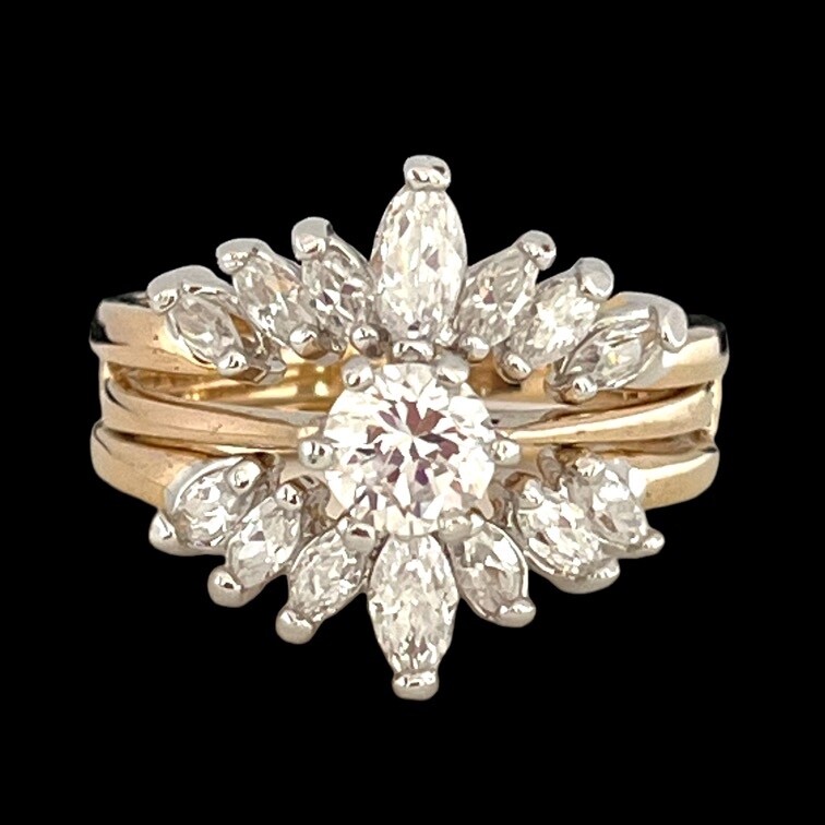 Vintage 1980s Wedding Ring Set Size 5 Cubic Zirconia 14K Gold Plate – 14F