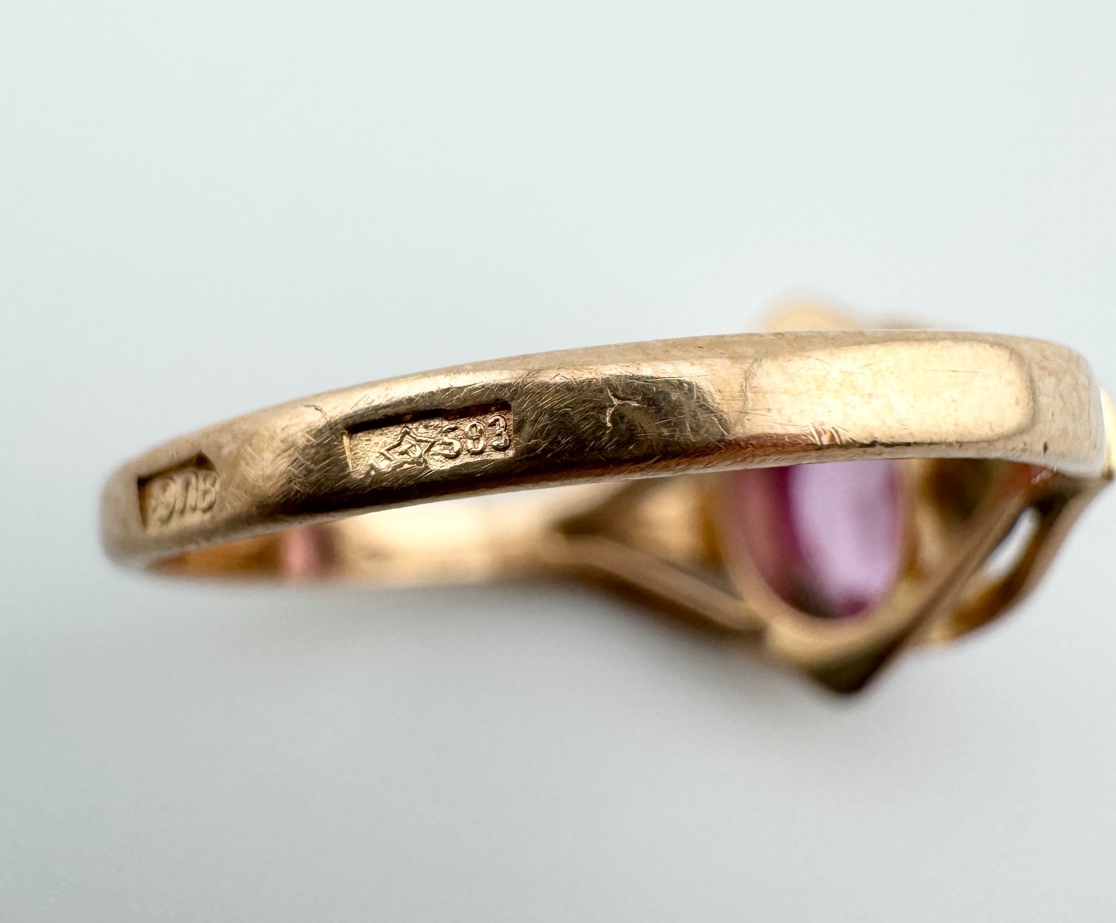 Soviet 14K Rose Gold Ruby Ring Vintage USSR 583 Hallmark Ukraine