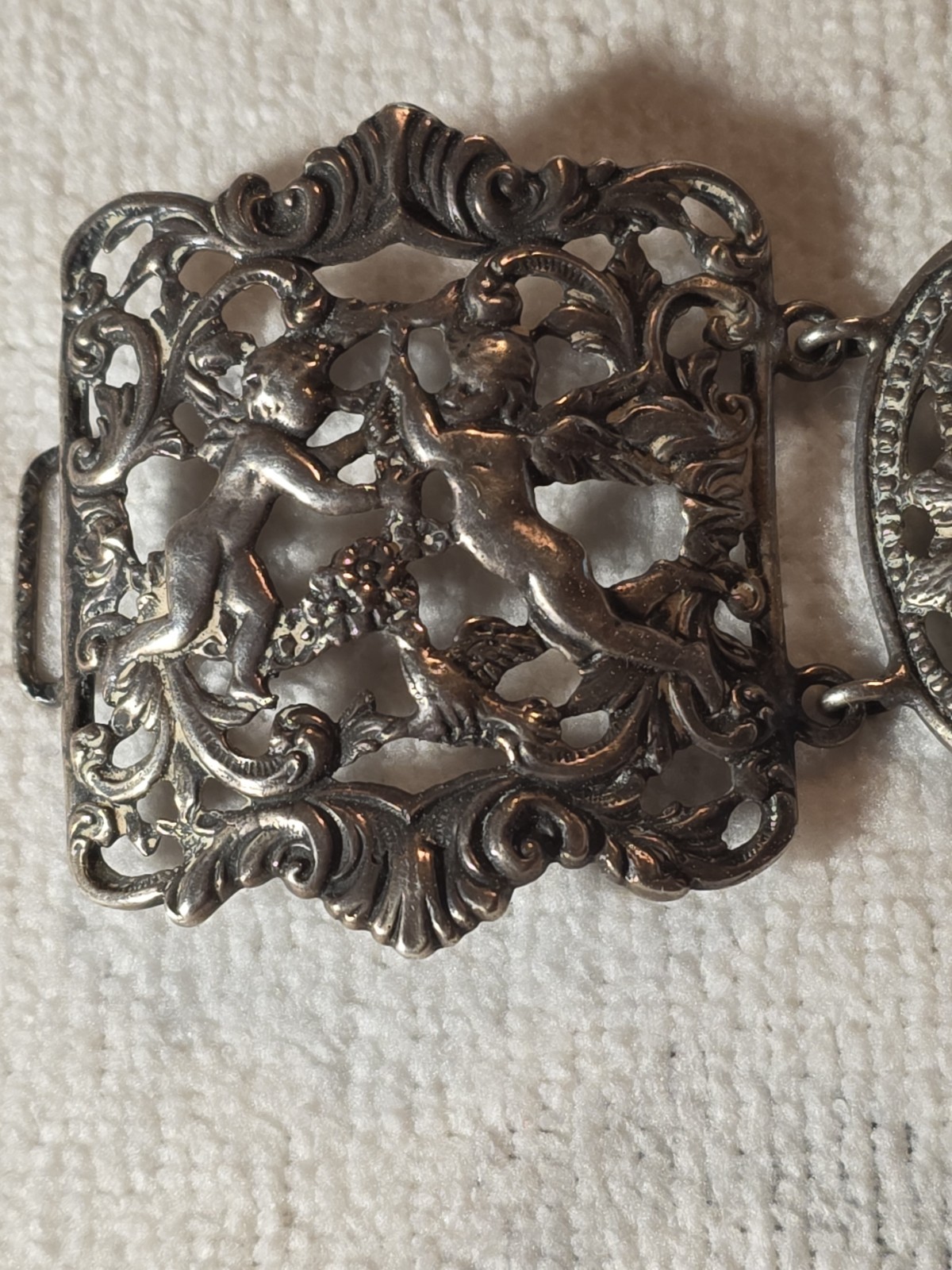 Vintage Cini Sterling 925 Cherub & Lion Bracelet Italian Renaissance Revival