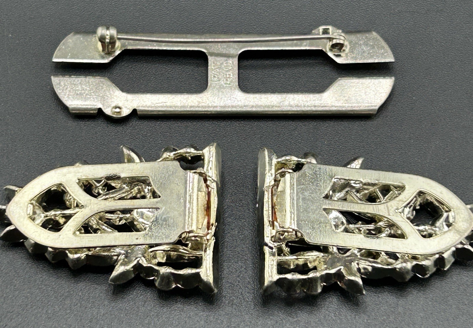 Pat Pend AT180112 Clear Rhinestones Duette Brooch Dress Clips (Missing Stones)