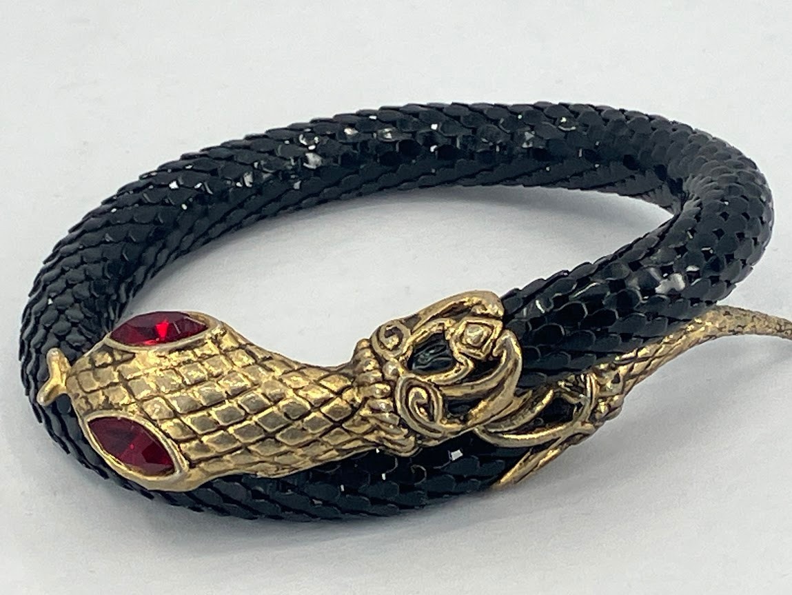 Vintage Snake Bracelet Black Mesh Bypass Wrap DL Auld
