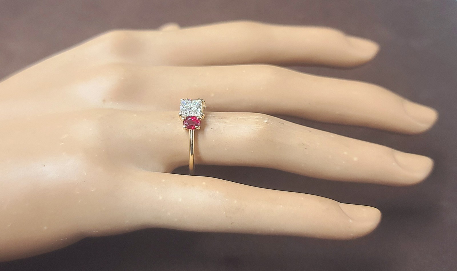 14K Yellow Gold Engagement Three Stone Ring 1.01CT.Natural Princess Cut Diamond