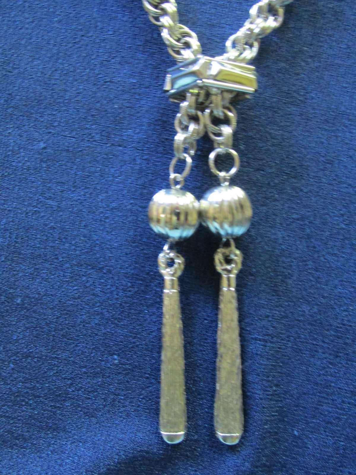 Vintage Ball Tassel Necklace Silver Tone Adjustable Slide 26 Inch bolero style