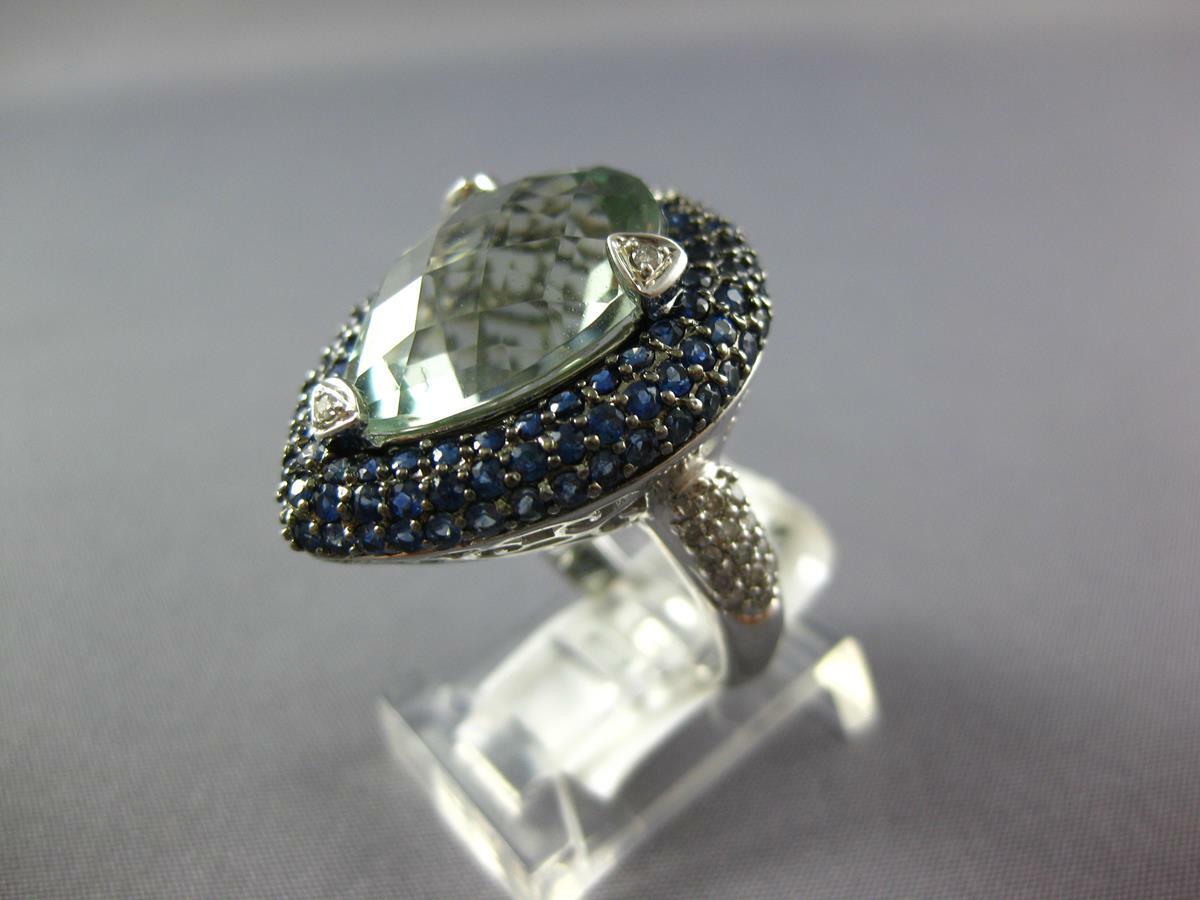 EXTRA LARGE 10.97CT DIAMOND & AAA SAPPHIRE & GREEN AMETHYST 14KT WHITE GOLD RING