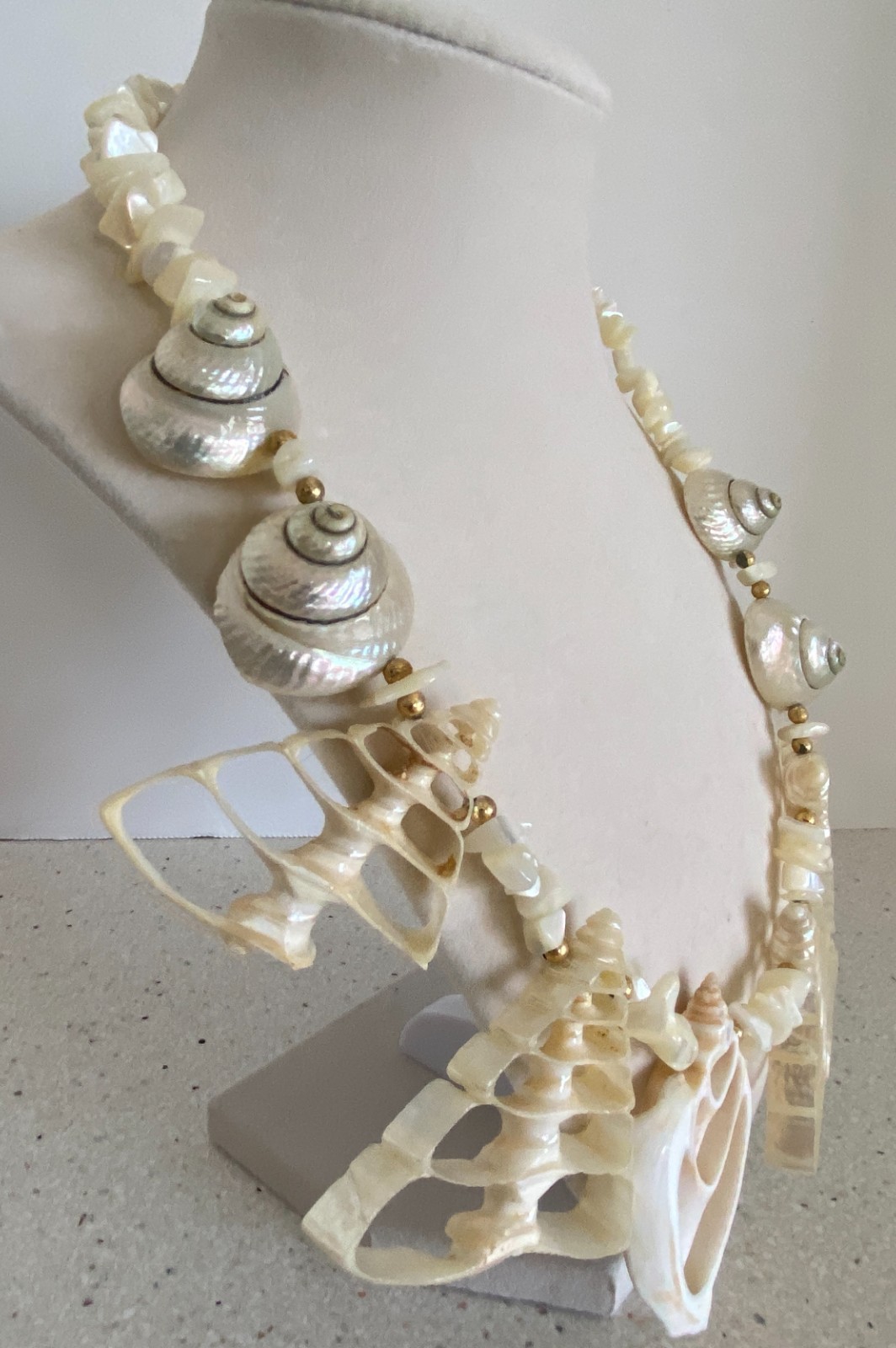 Sea Shell MOP Statement Necklace Real Seashells Beach Nautical