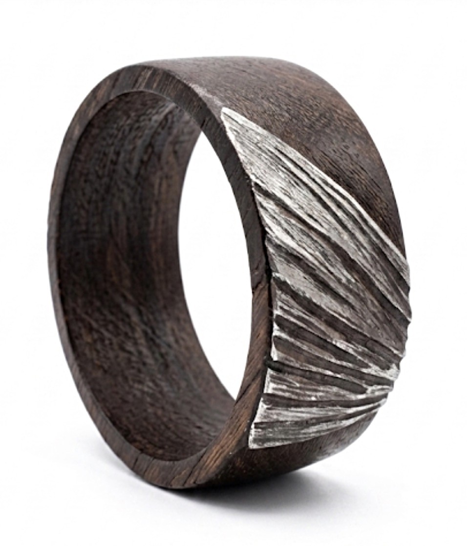 Signed Piazello Artisan Studio Bangle – Exotic Wenge Wood & 316L Surgical Stainl