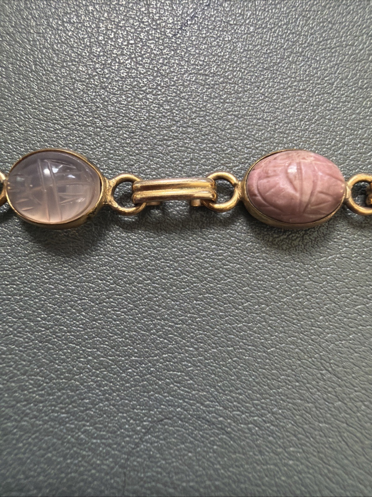 VTG Petite 12k Gold Filled Multi Gemstone Scarab Bracelet 6.25in