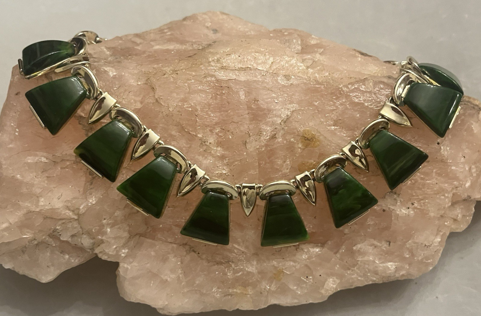 Vintage CHAREL Spinach Green Bakelite, Egyptian Revival, Necklace, Simi Tested!