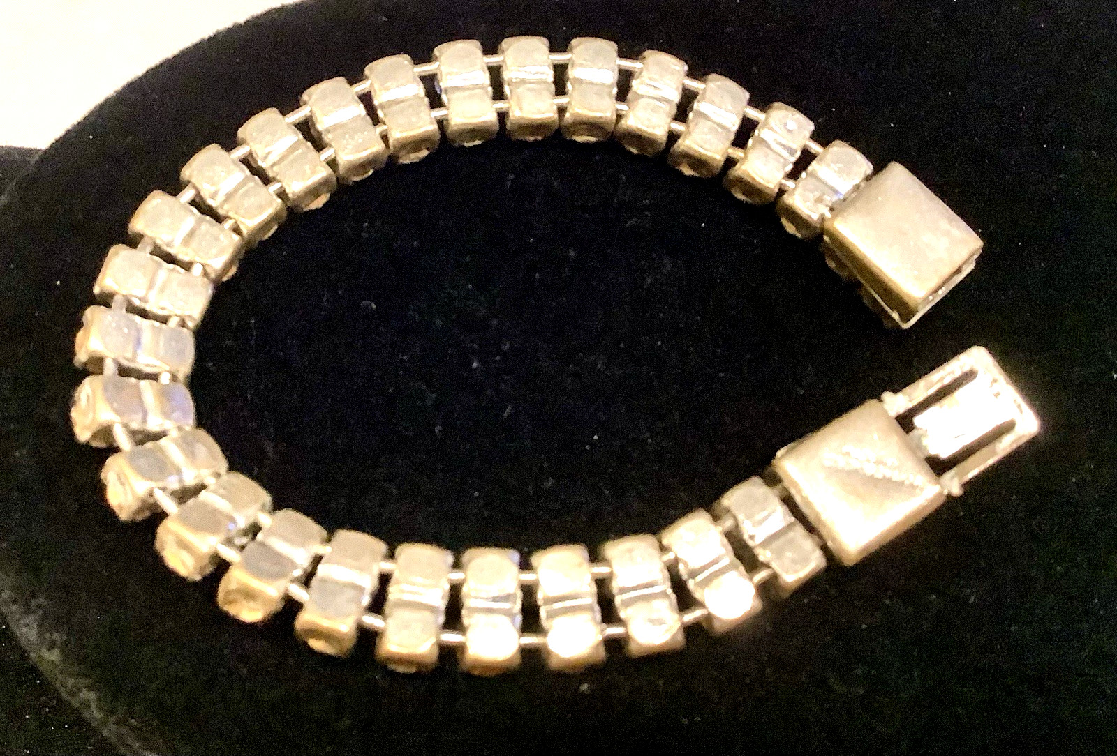 CZECHOSLOVAKIA signed Bracelet Antique Paste Glass Rhinestone 2 Row Tennis Style