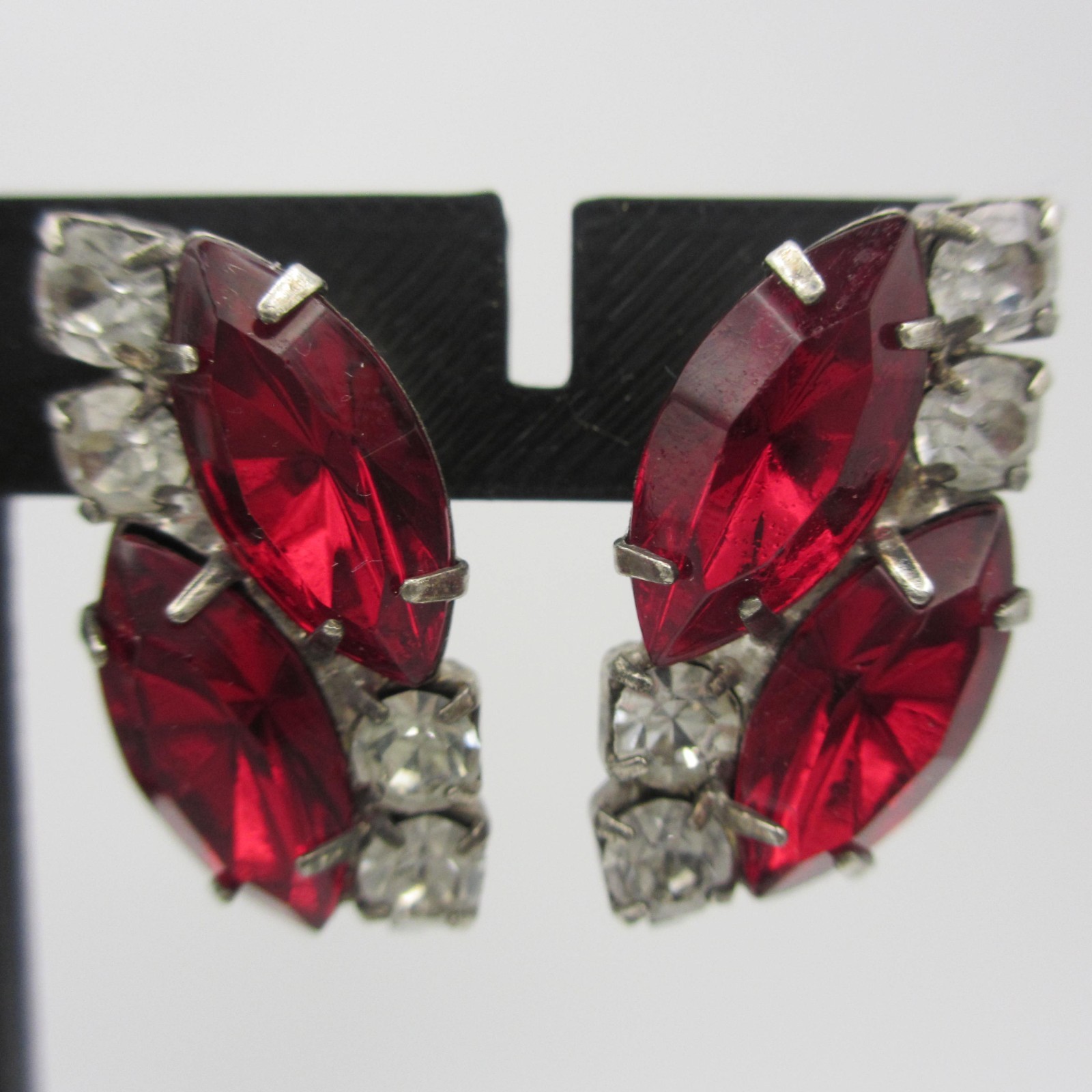 Vintage Rhinestone Earrings 2 Pair Purple Red Clear For Pierced Ears