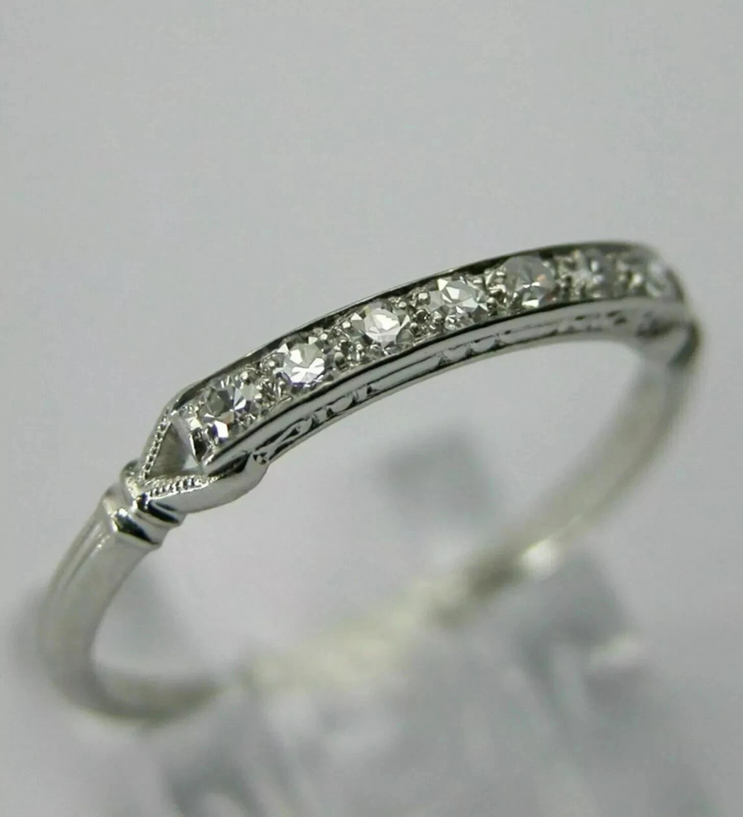 Art Deco Style Lab Created Diamond Anniversary Engagement 14K White Gold FN Ring