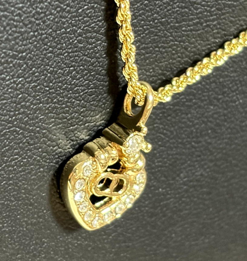Christian Dior necklace pendant rhinestone gold plated diamond shape