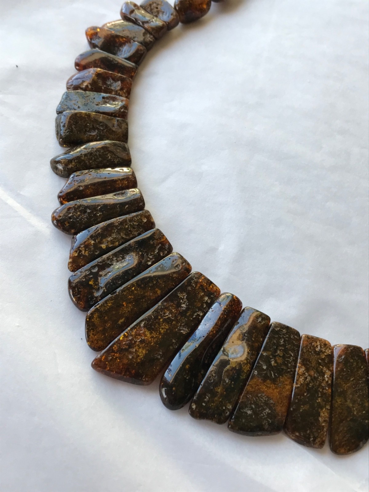 Baltic amber flat collar panels necklace golden brown with many inclusions