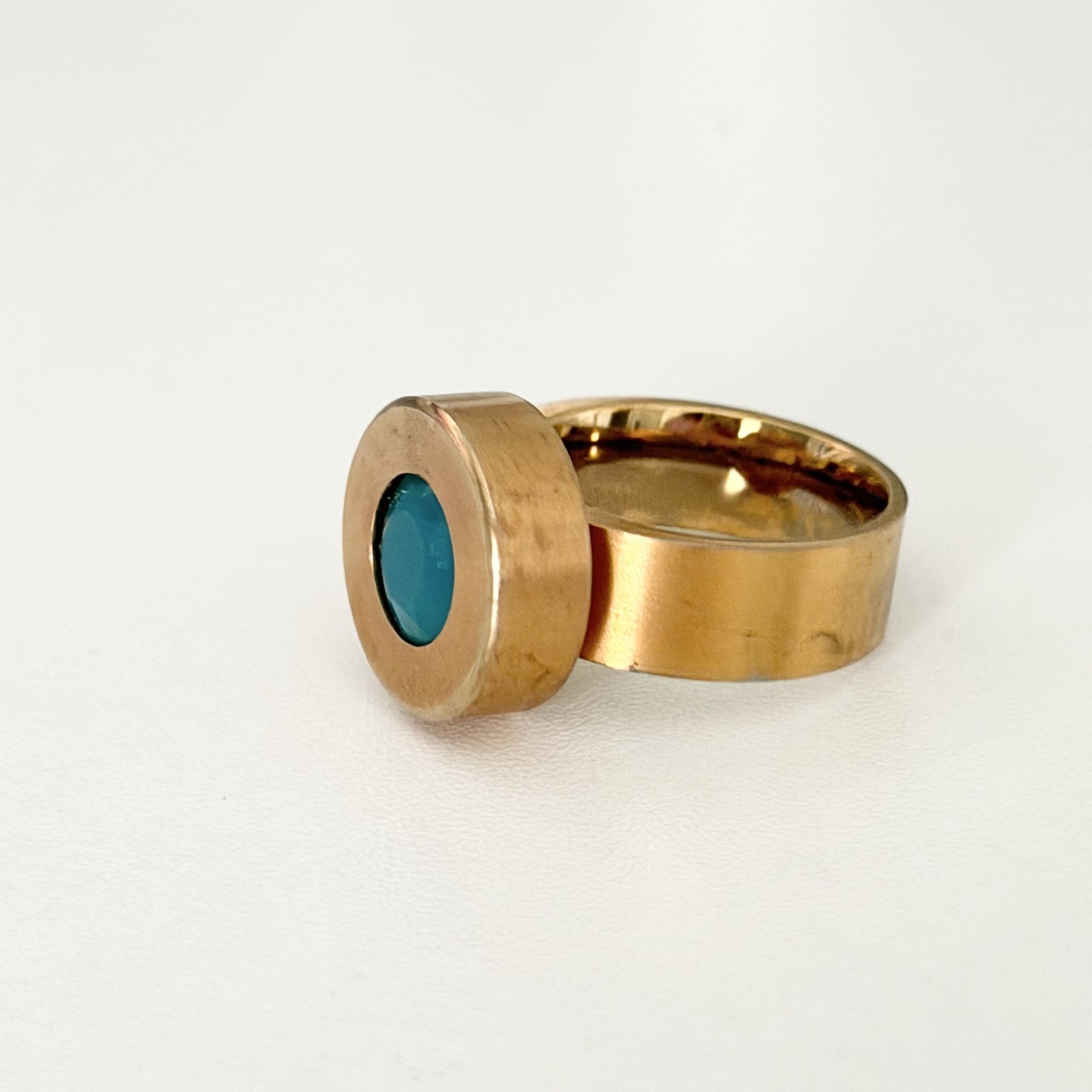 Ladies Blue Apatite Quartz Gold Plated Stainless Steel Chunky Band Ring Size 10