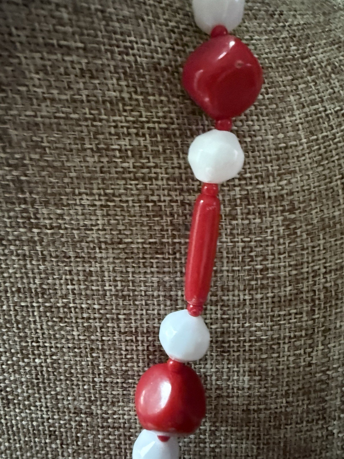 Vintage Beaded Necklace Red White Acrylic Patriotic Old Money Americana 4th July