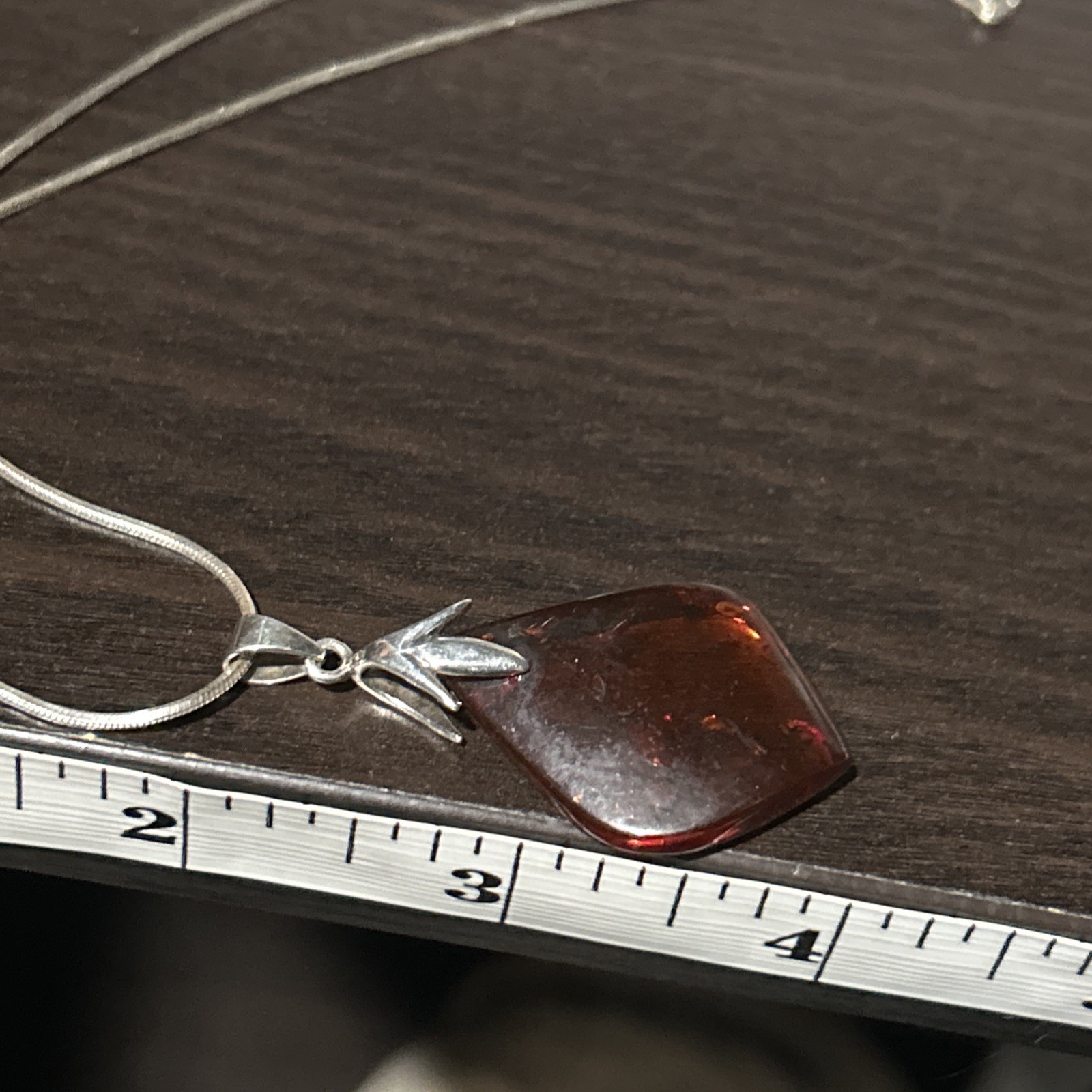 VINTAGE STUNNING GENUINE AMBER AGI STERLING SILVER ITALY NECKLACE BOX CHAIN