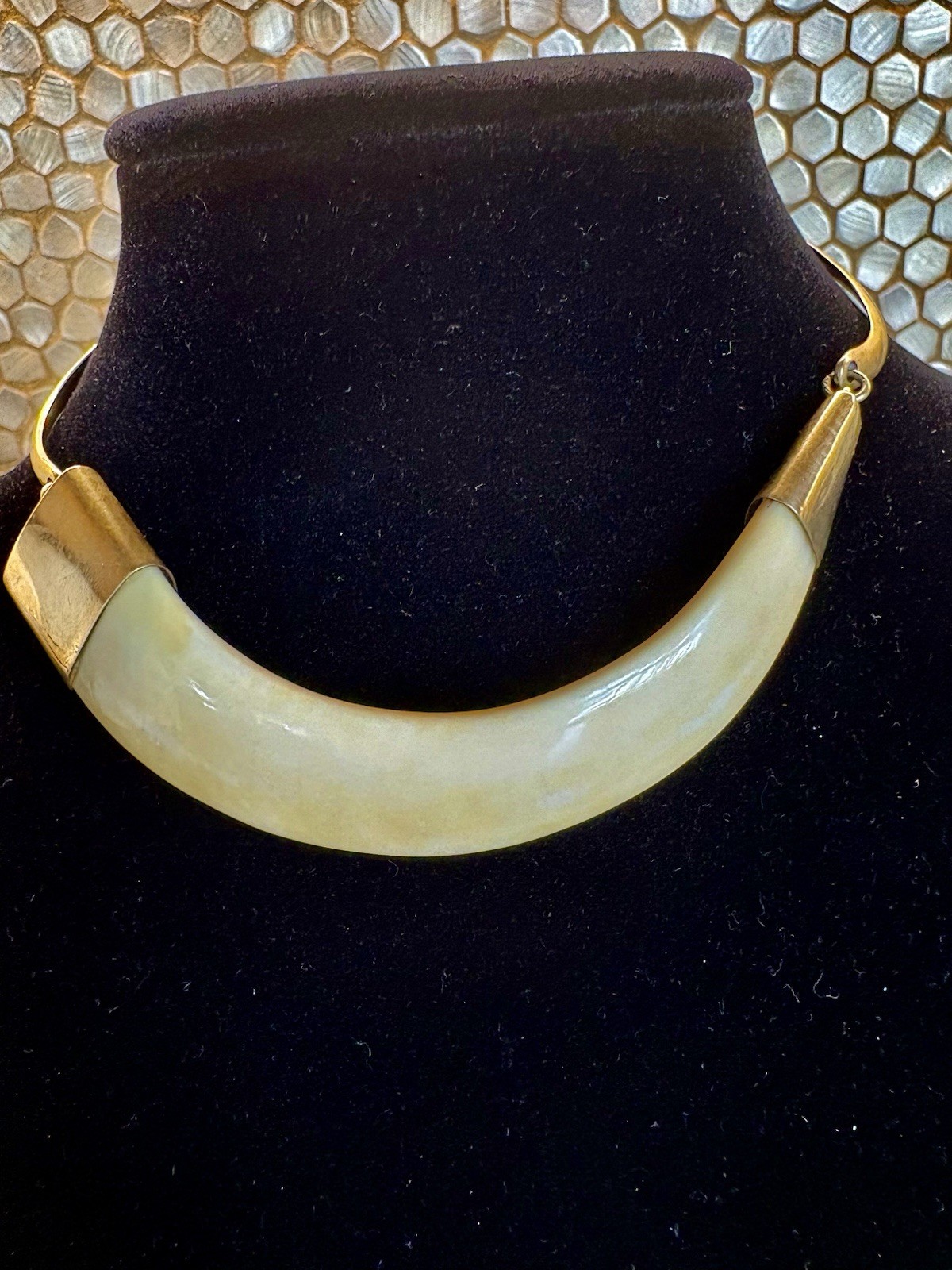 Vintage Mid-Century Natural Horn Necklace With Brass Fittings Circa 1960