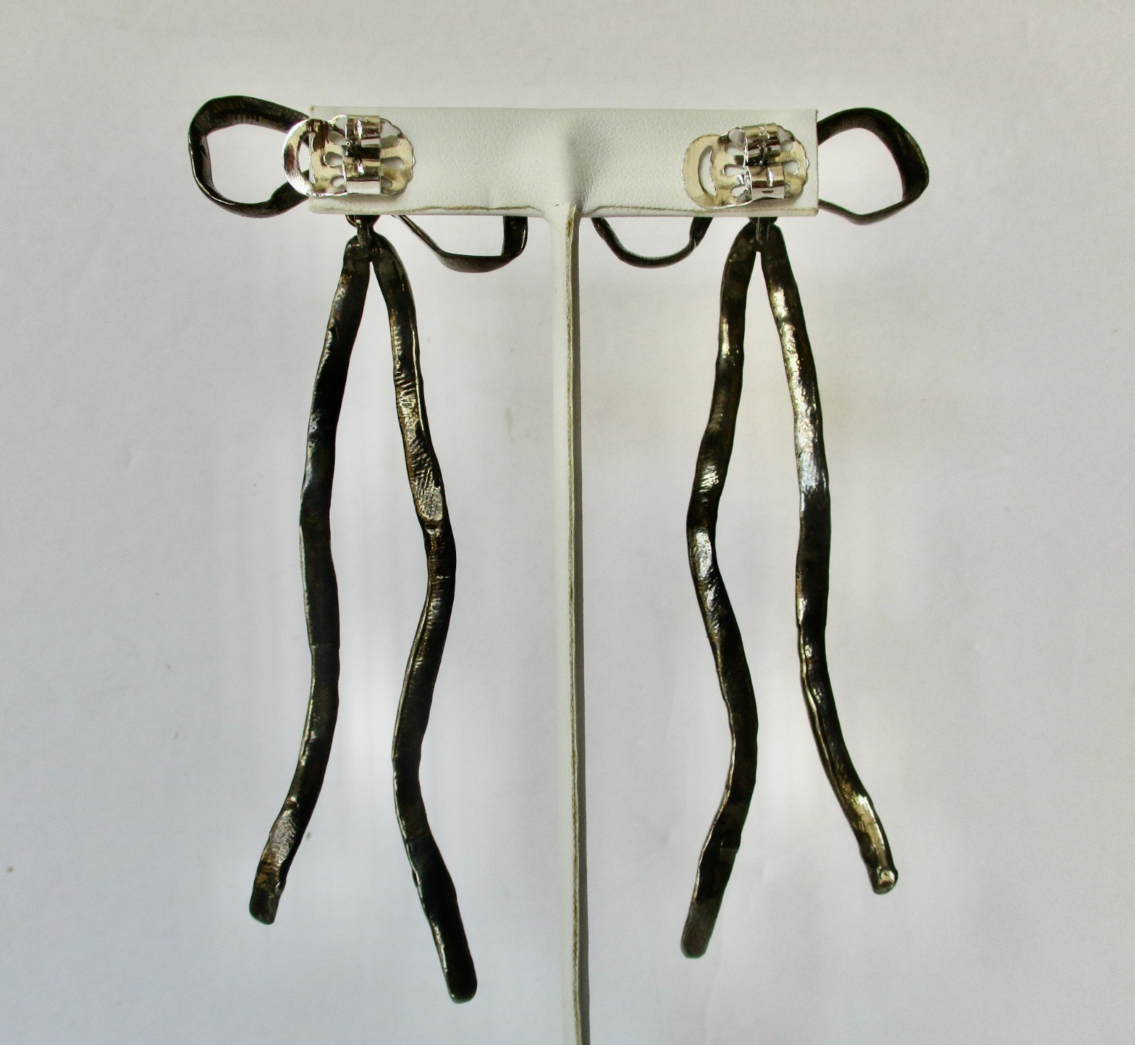Pair of 4-Inch Unique Runway Gunmetal Earrings from France