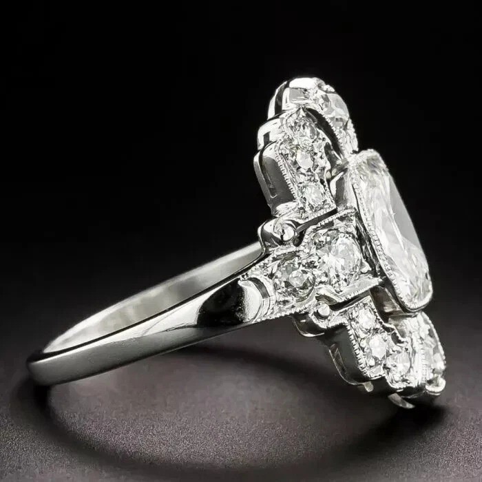 Art Deco Vintage Style 4.29Ct Lab Created Diamond Wedding 14K White Gold FN Ring