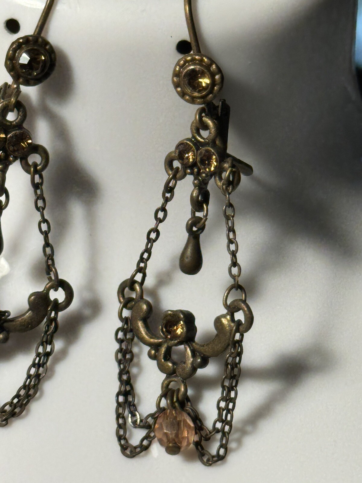 Antique Chandelier Peach Beads Earrings Alloy Metal Self Clasp Beautiful 2inch