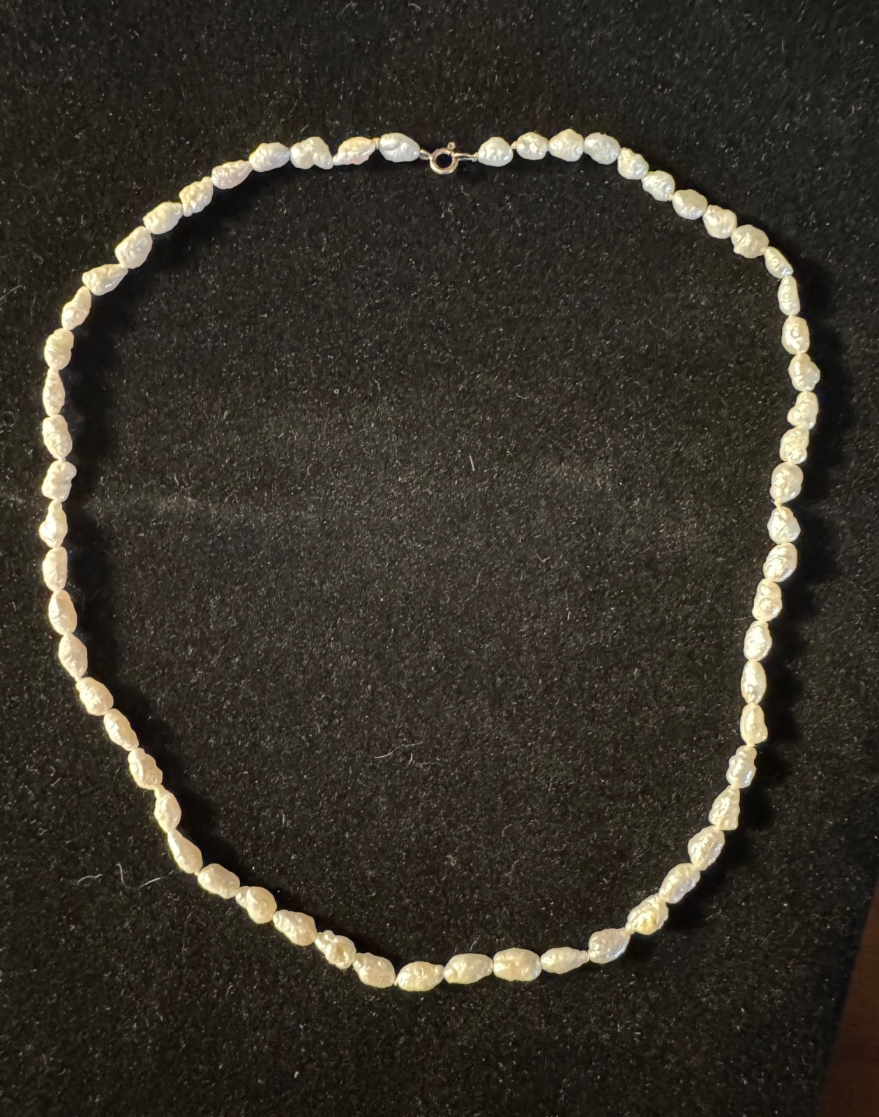 Vintage 1983 Baroque Freshwater Rice Pearl Single Strand Necklace 16” 14Kt Gold
